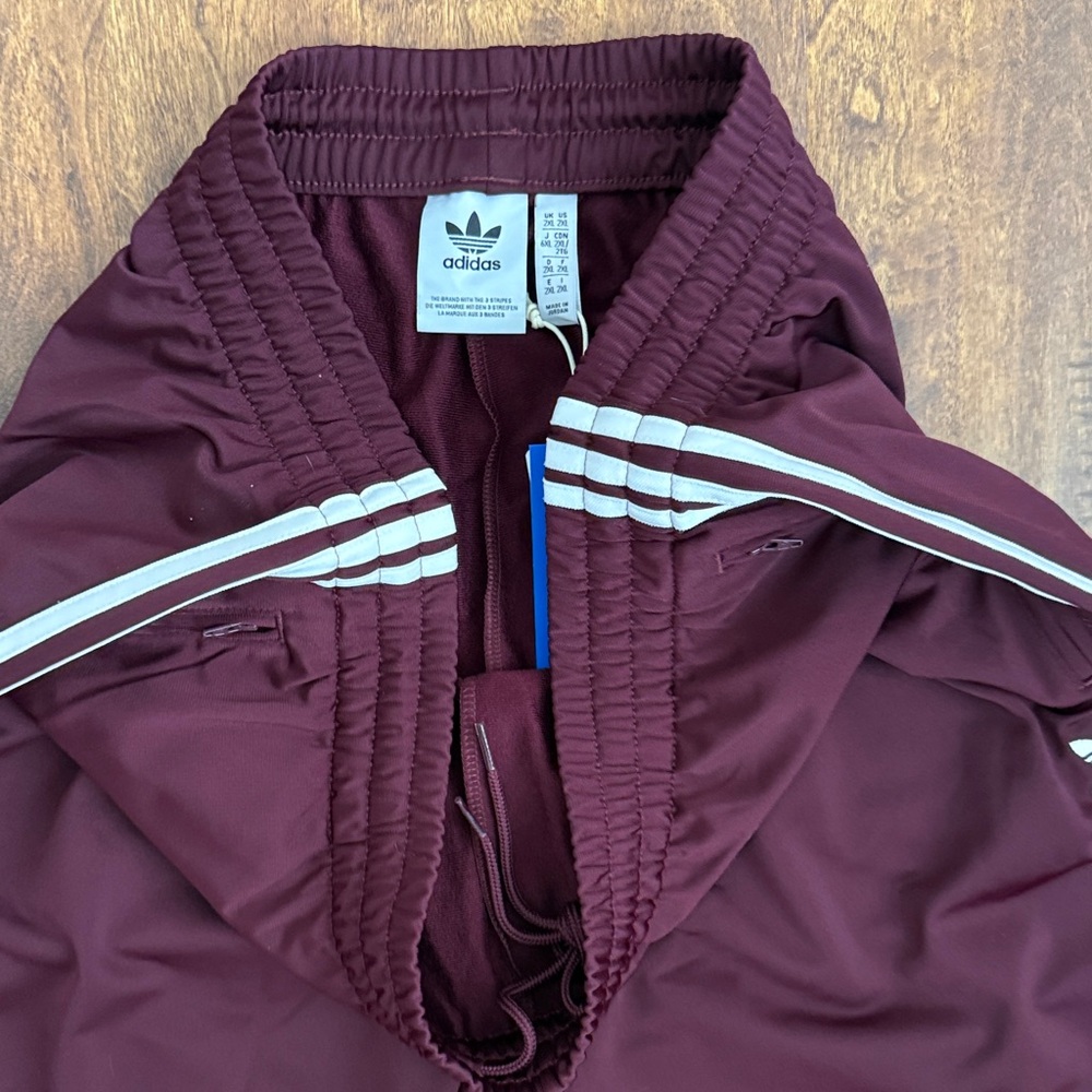 Adidas Maroon Trefoil Track Pants with White Stripes Size XXL - Picture 10 of 16
